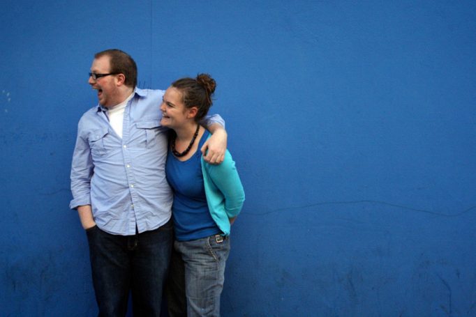 blue wall & people