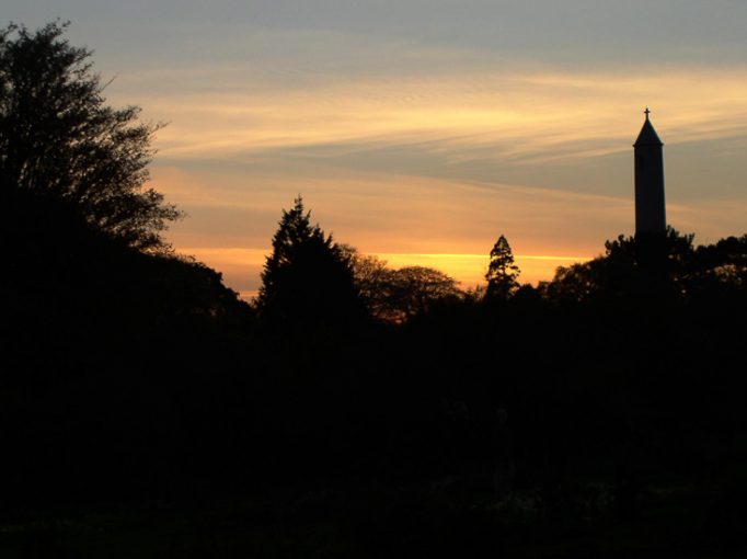 cemetery tower sunset